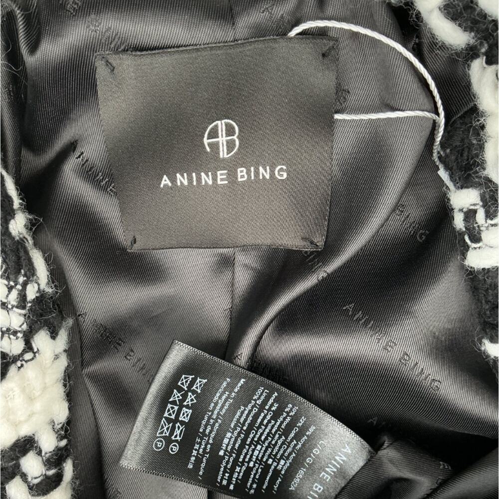 Anine Bing Houndstooth Black And White Quinn Blazer Size L - Picture 4 of 4